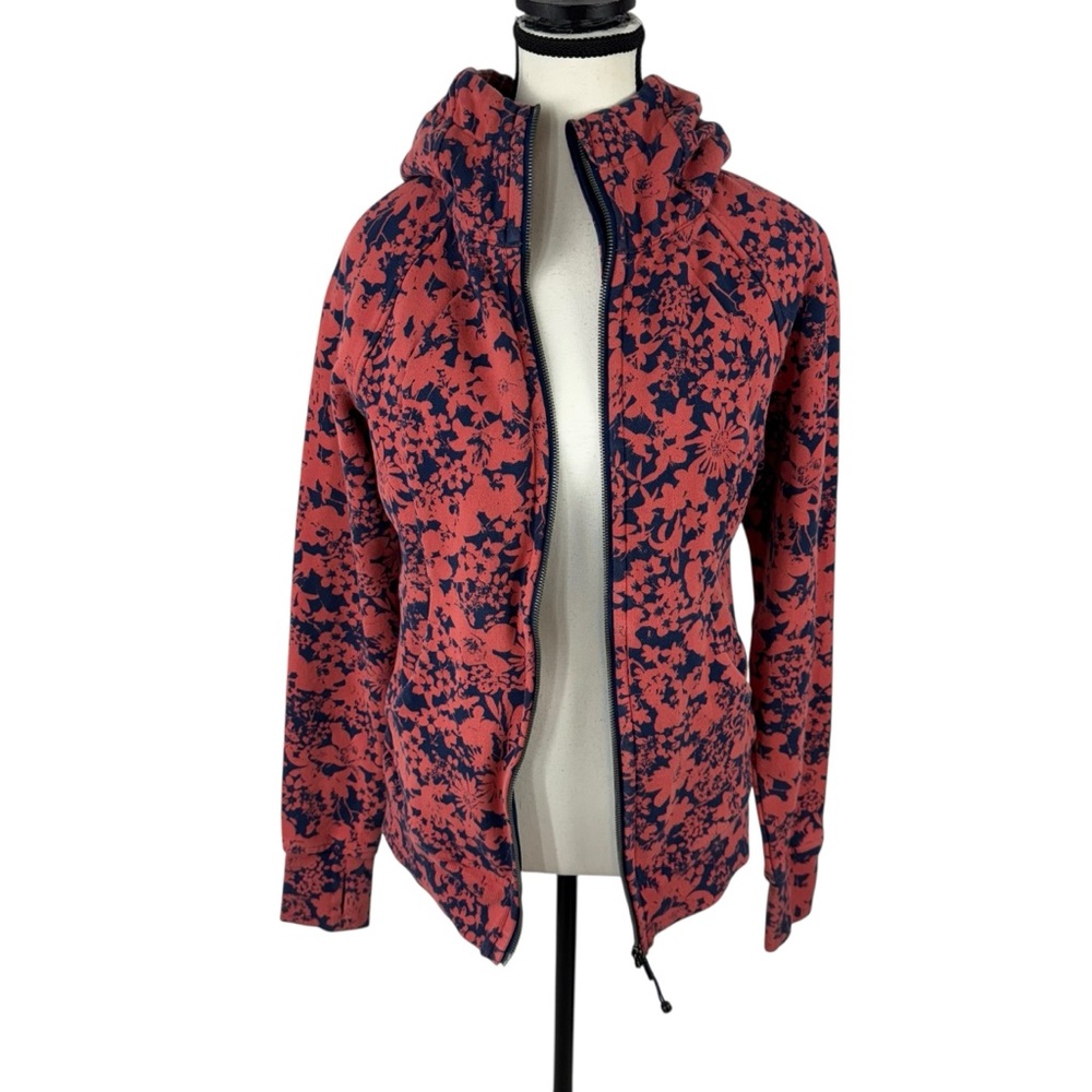 Lululemon Scuba Hoodie Size 8 Orange Blue Floral Print Zip-Up Cotton Blend - Picture 3 of 15